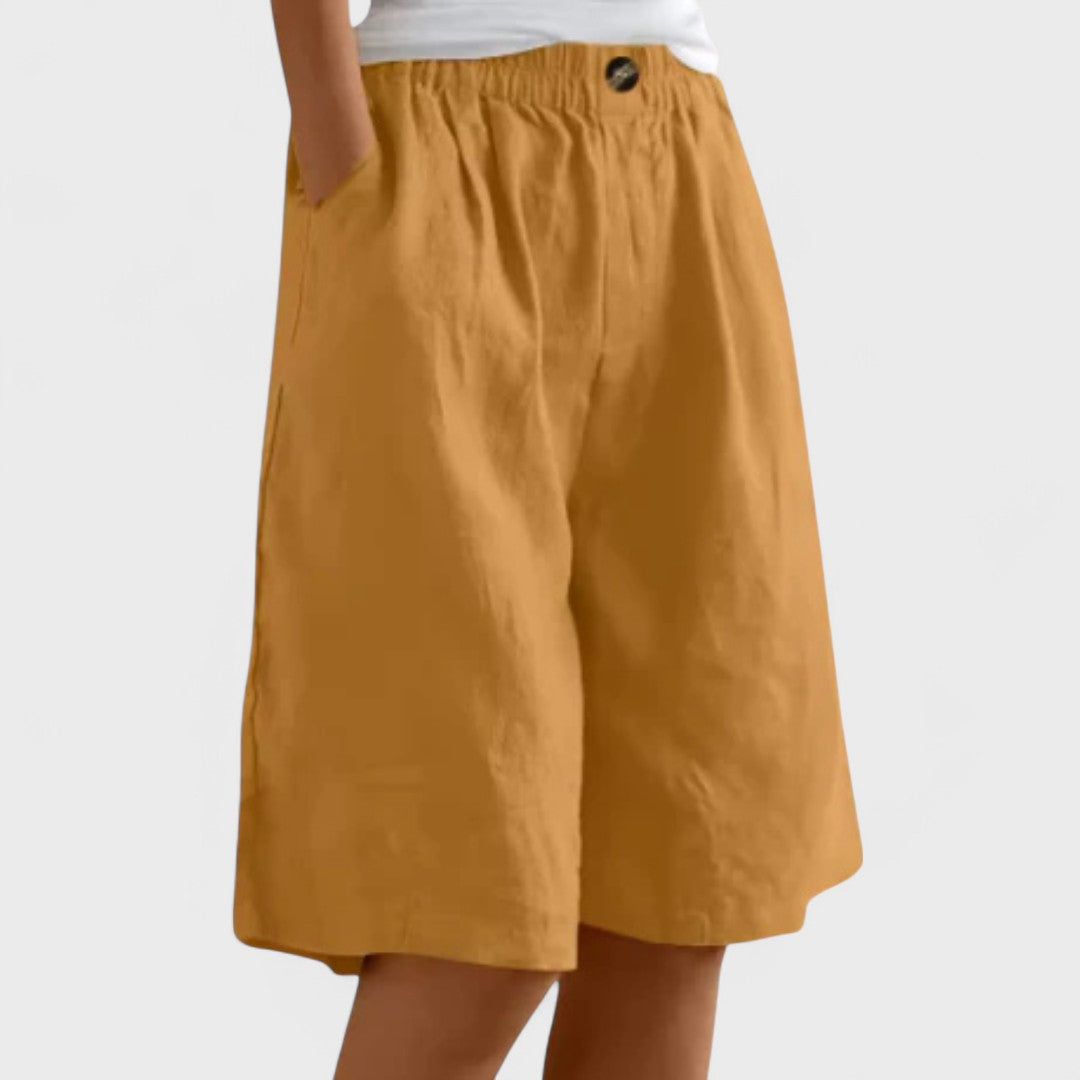 Effortless Linen Shorts for Women with High Waist Elastic Waistband Pocket Relaxed Casual Style