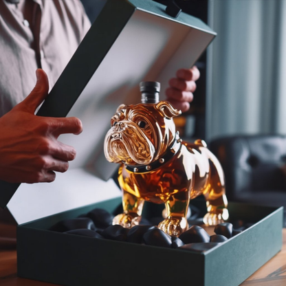 Stylish Whisky Decanter Bottle Gift Set with Bulldog Design