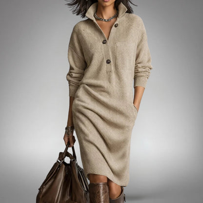 Effortless Midi Dress for Women with High Neck