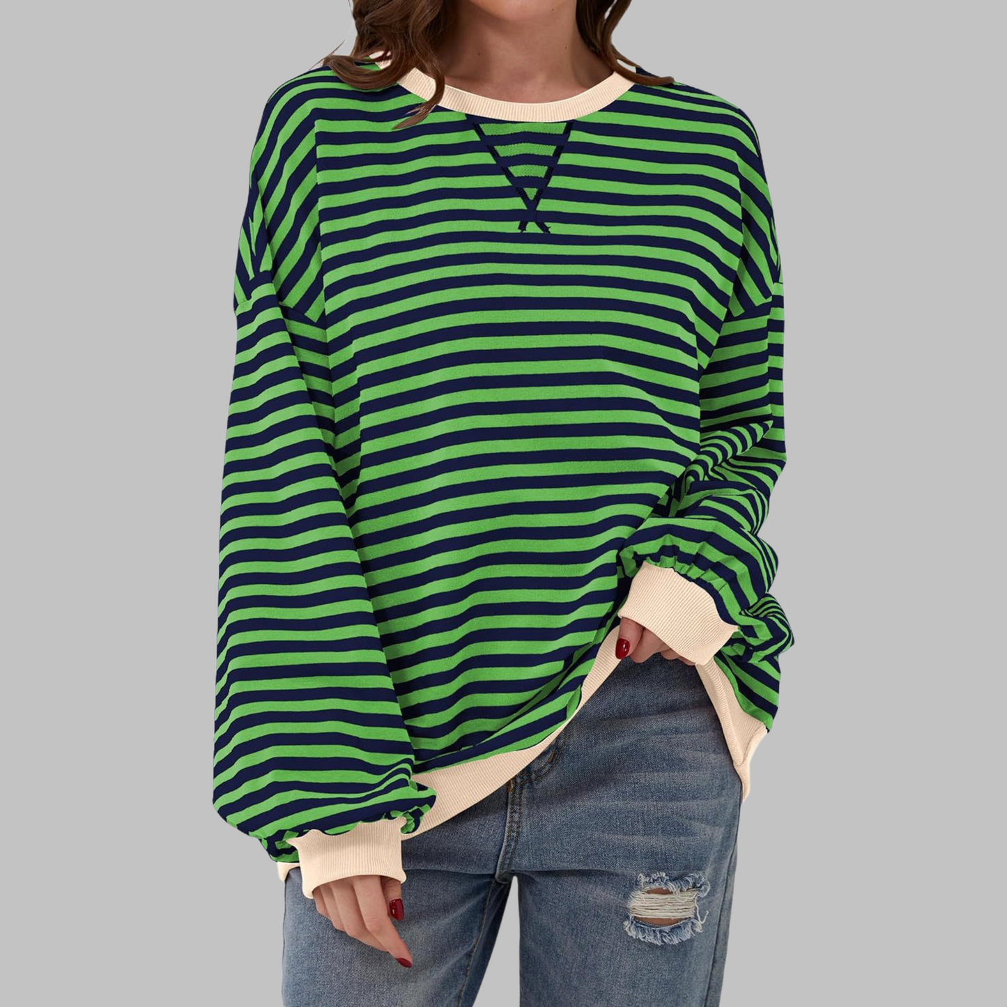 Elegant Striped Knit Sweater for Women with Long Sleeve