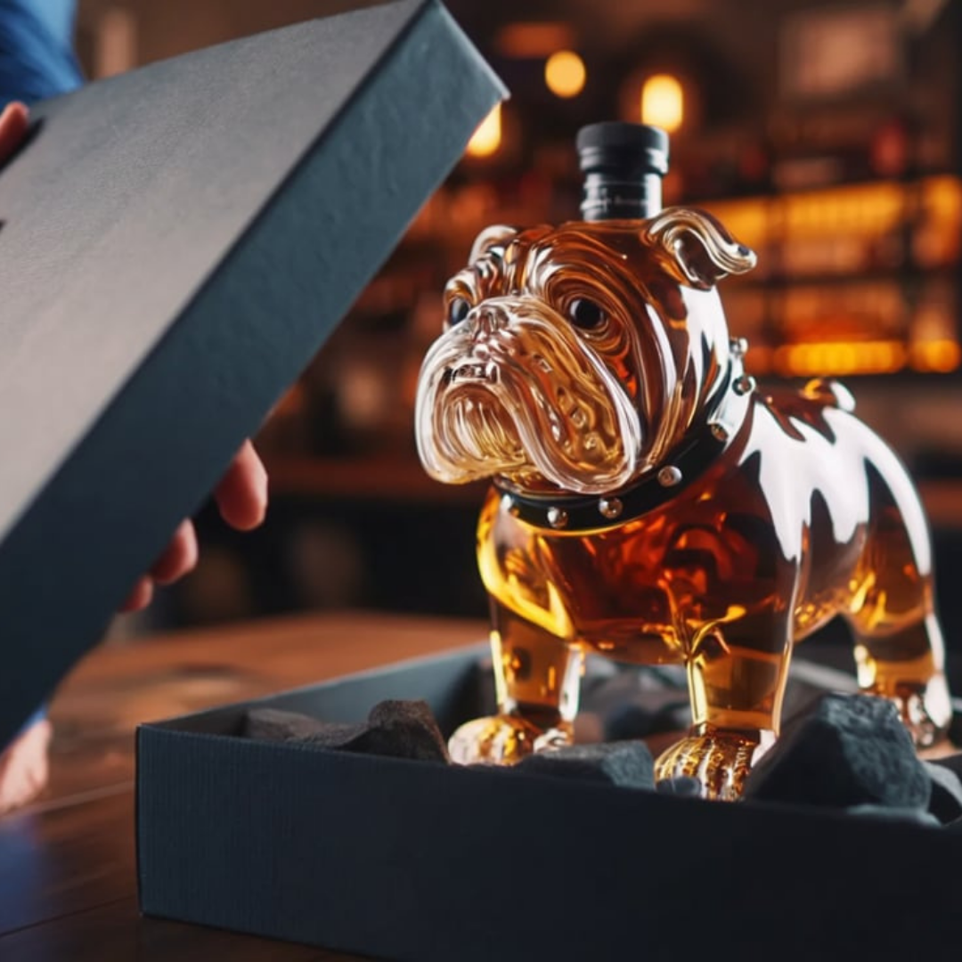 Stylish Whisky Decanter Bottle Gift Set with Bulldog Design