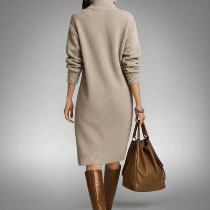 Effortless Midi Dress for Women with High Neck