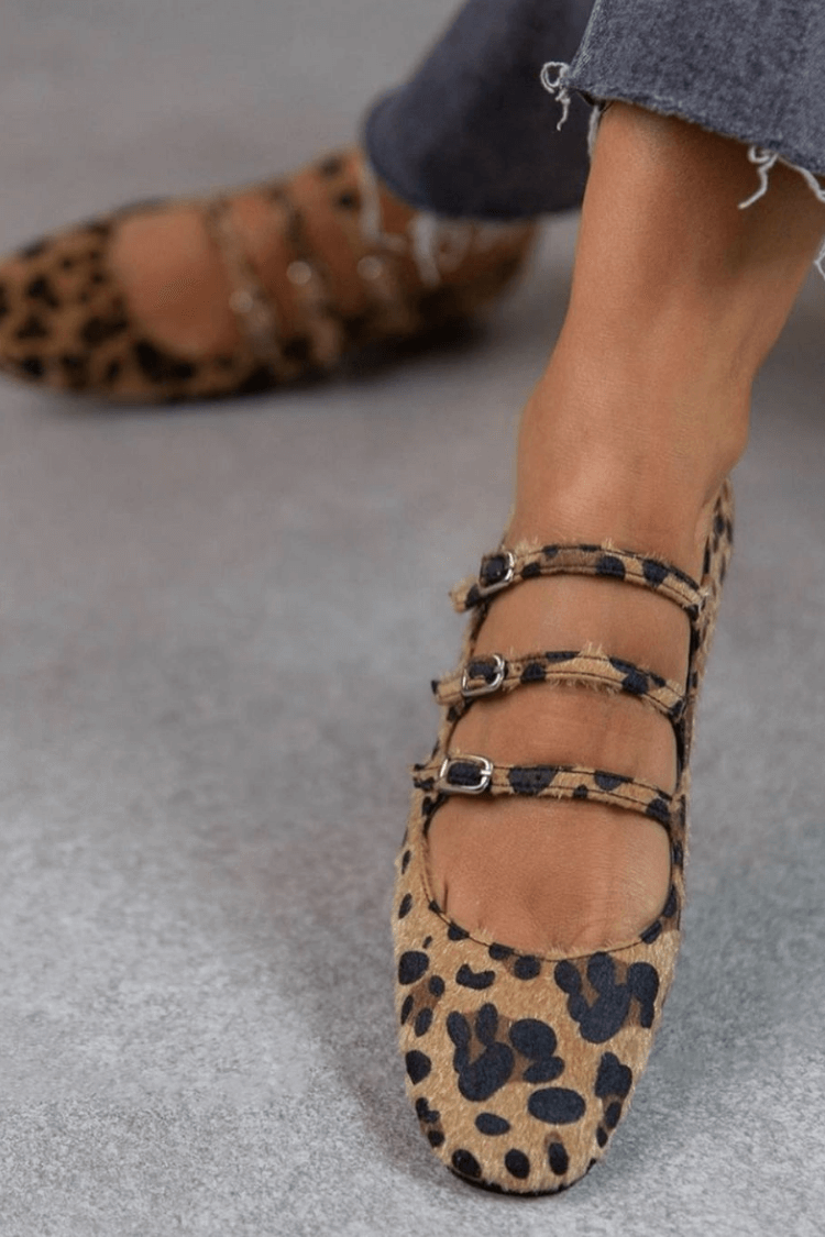 Comfortable Brown Leopard Loafers for Women with Buckle Cushioned Style
