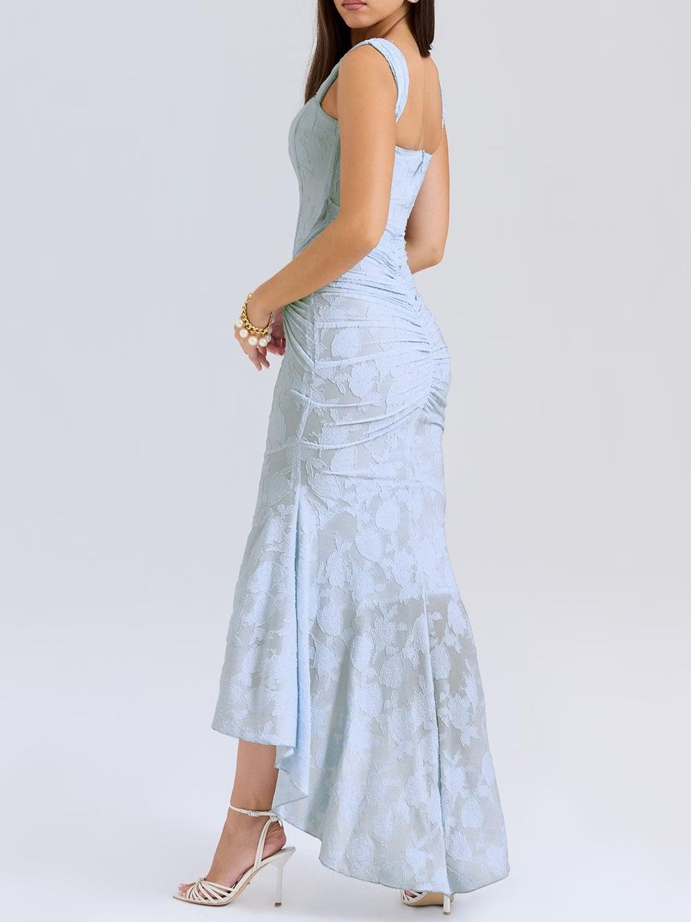 Elegant Floral Lace Corset Maxi Dresses for Women with Square Neck Ruched Skirt Formal Wedding Guest Style