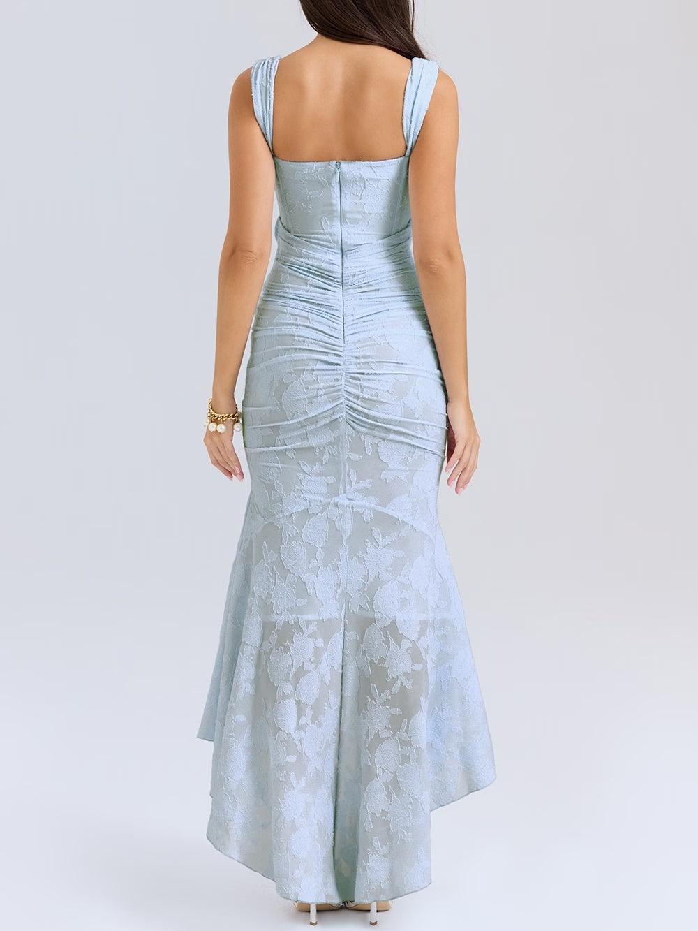 Elegant Floral Lace Corset Maxi Dresses for Women with Square Neck Ruched Skirt Formal Wedding Guest Style