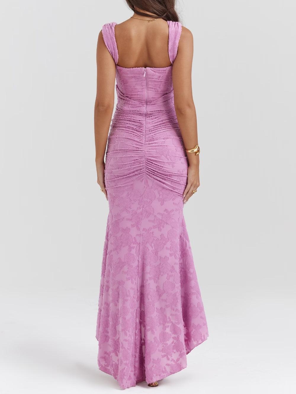 Elegant Floral Lace Corset Maxi Dresses for Women with Square Neck Ruched Skirt Formal Wedding Guest Style