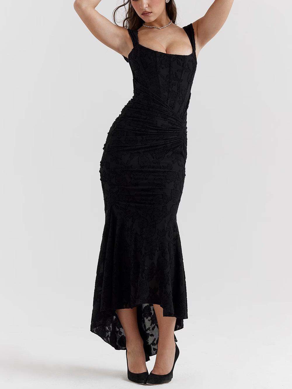 Elegant Floral Lace Corset Maxi Dresses for Women with Square Neck Ruched Skirt Formal Wedding Guest Style
