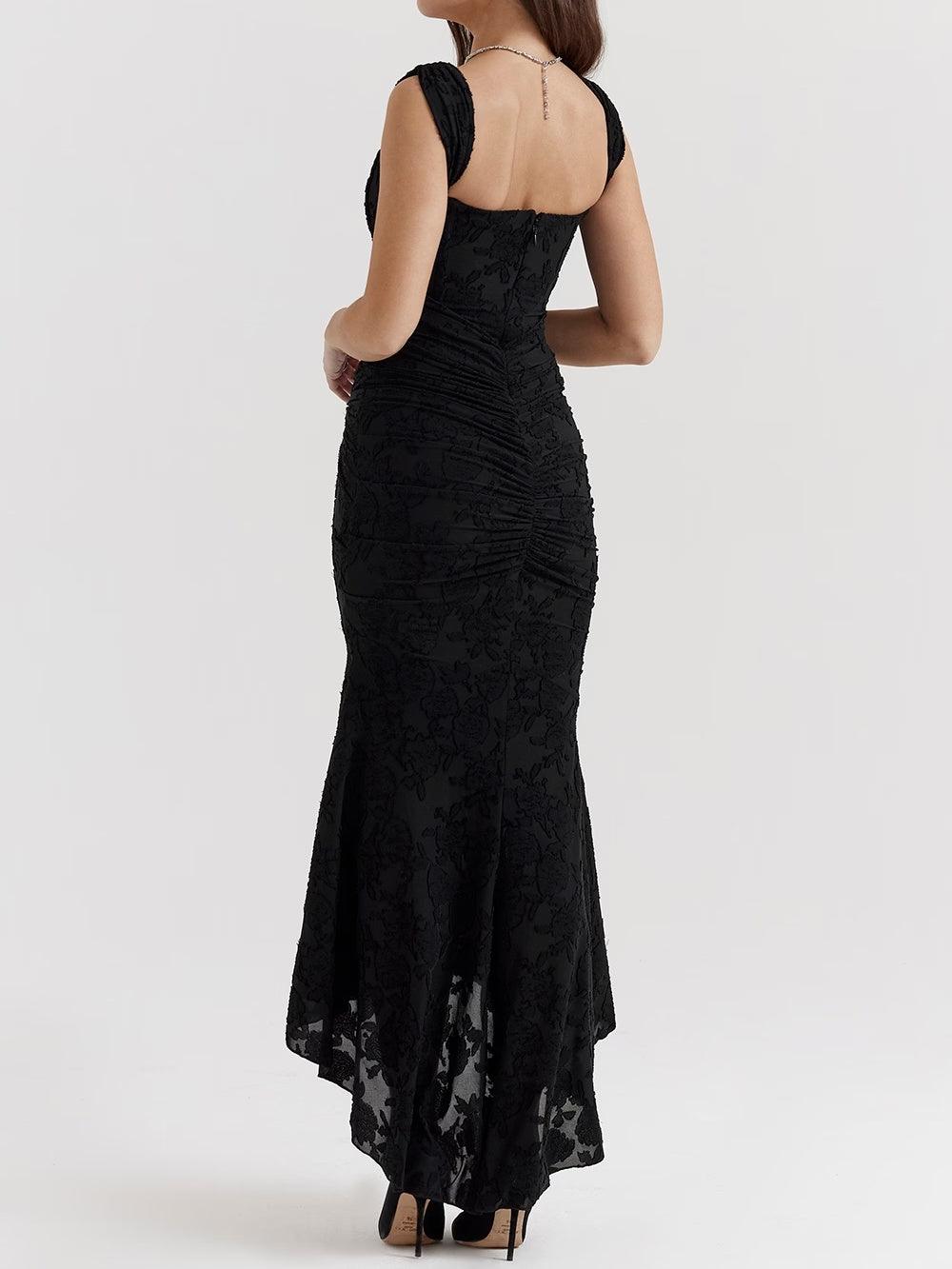 Elegant Floral Lace Corset Maxi Dresses for Women with Square Neck Ruched Skirt Formal Wedding Guest Style