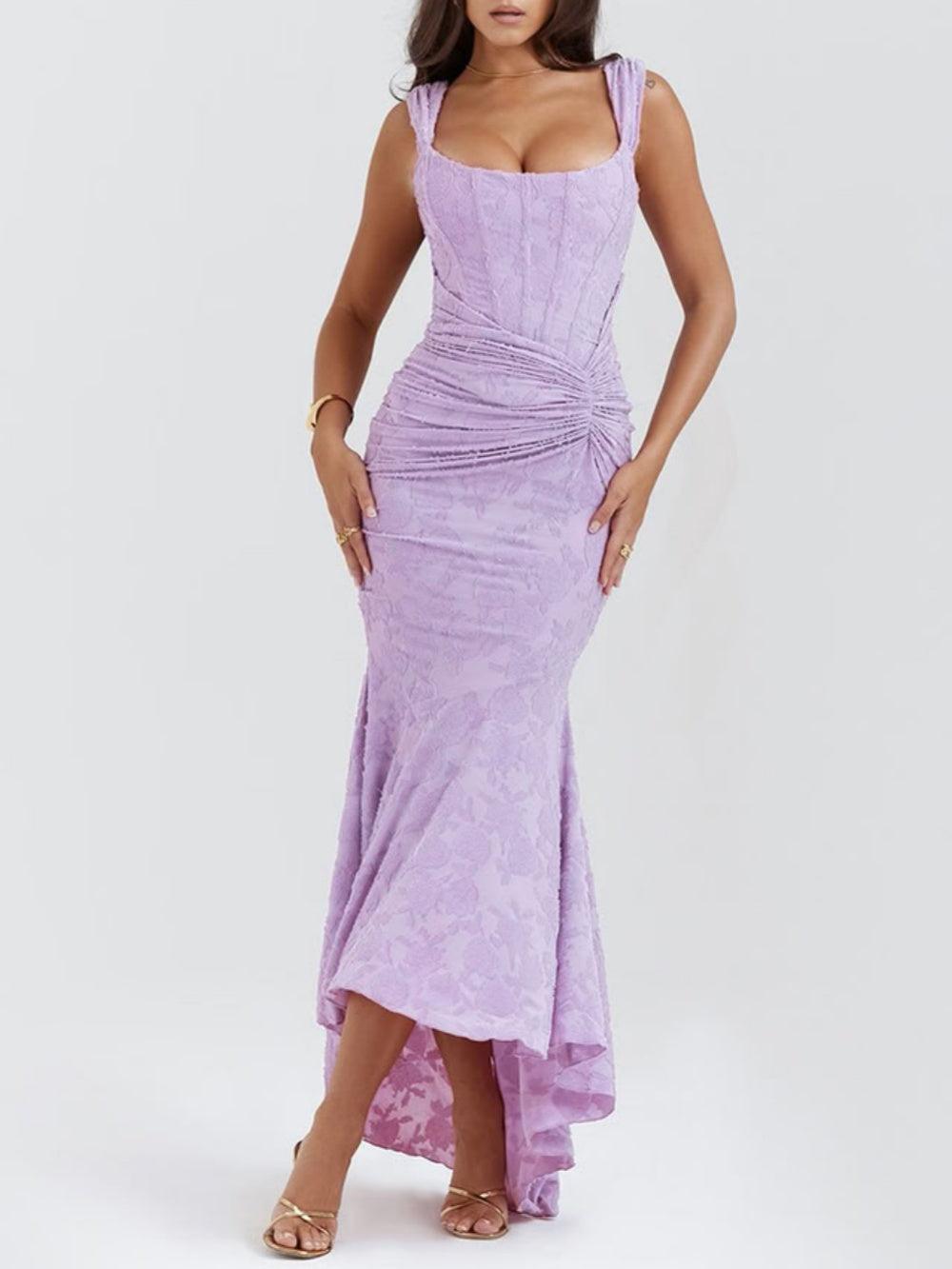 Elegant Floral Lace Corset Maxi Dresses for Women with Square Neck Ruched Skirt Formal Wedding Guest Style