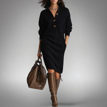 Effortless Midi Dress for Women with High Neck