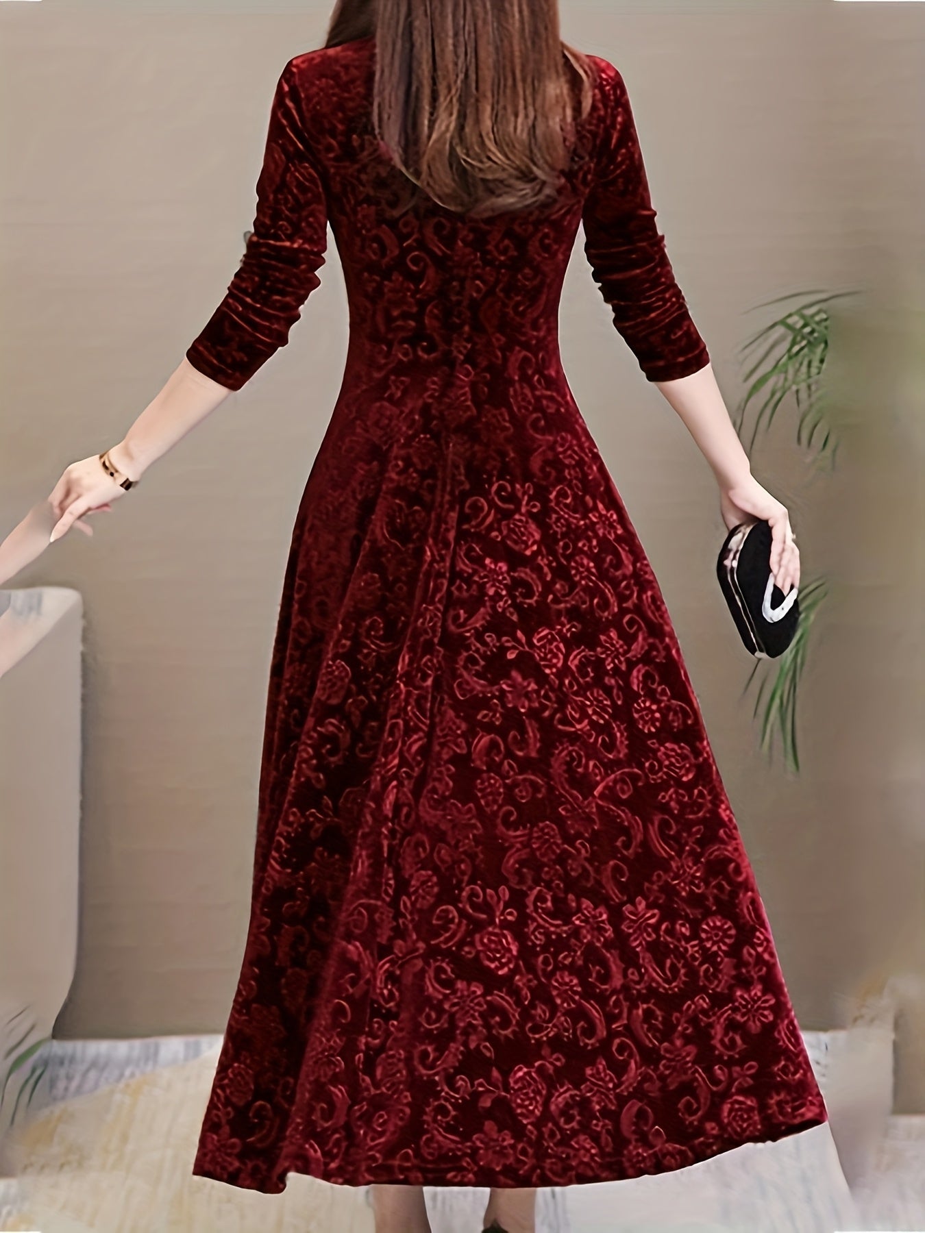 Effortless Midi Dress for Women with V Neck Long Sleeve