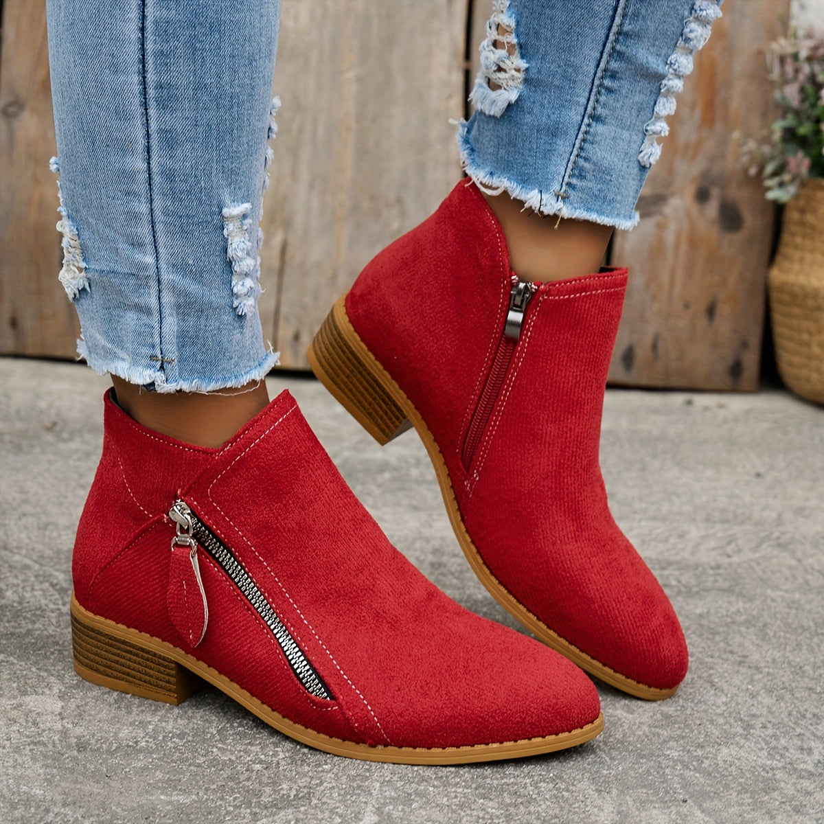 Comfortable Orthopedic Shoes for Women with Zipper Block Heel Slip On Style