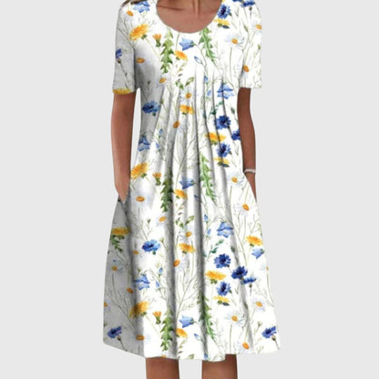 Elegant Printed Evening Dress for Women with Round Neck Formal Wedding Guest Style