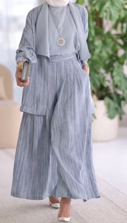 Effortless Linen Pants for Women with Striped Lapel Cardigan Wide Leg Three Piece Casual Set Style