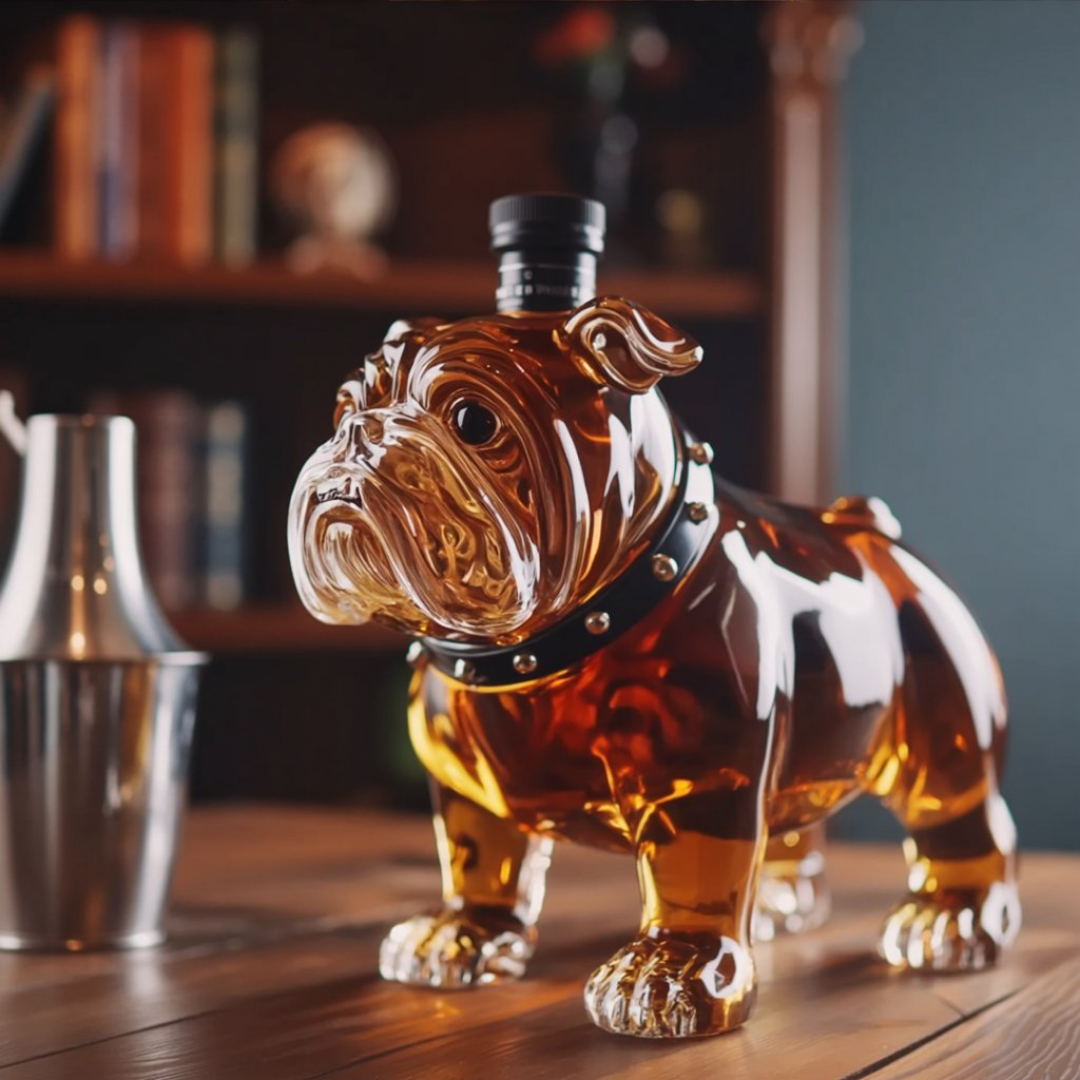 Stylish Whisky Decanter Bottle Gift Set with Bulldog Design