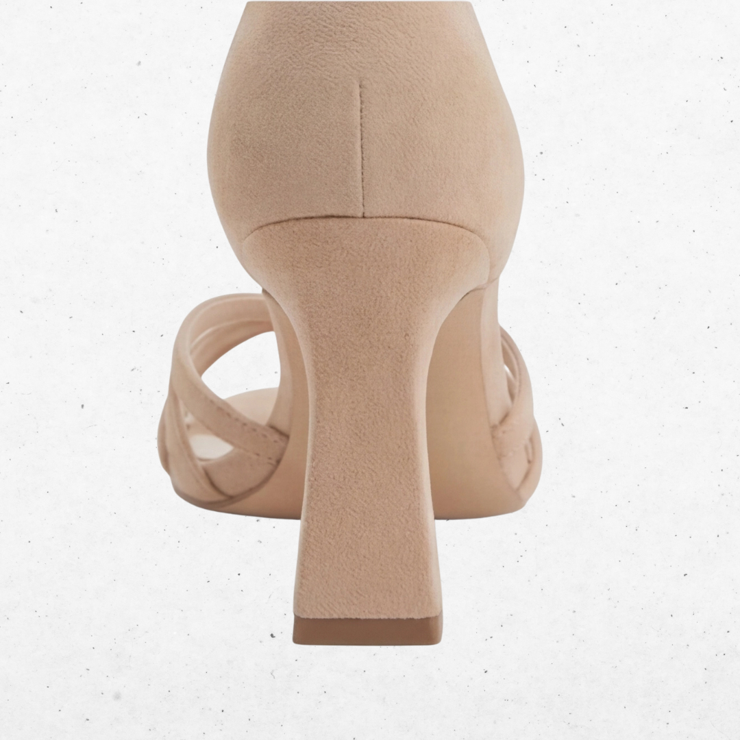 Comfortable Beige Heels for Women with Open Toe Block Heel Ankle Strap Style