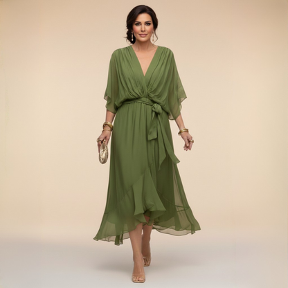 Stylish Chiffon Mini Dress for Women with V Neck