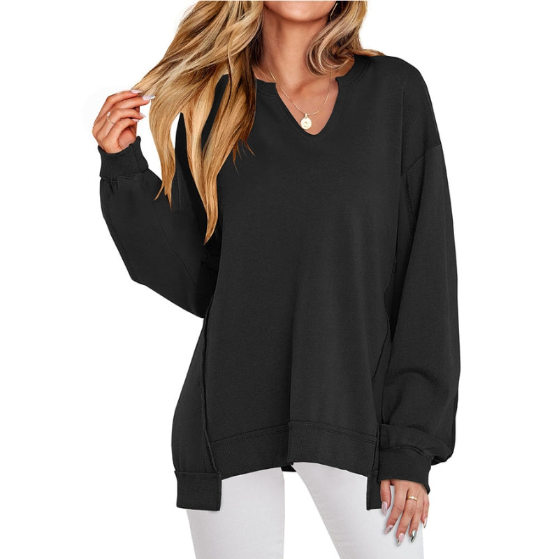 Comfortable Oversized Sweater for Women with V-Neck Long Sleeve Relaxed Style