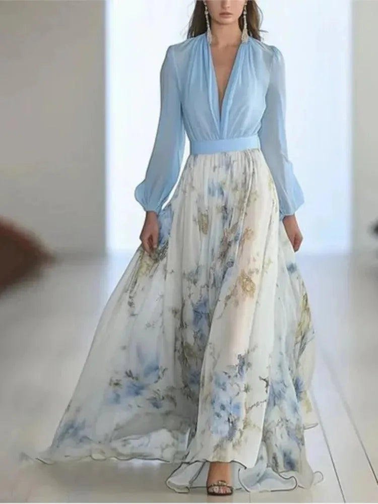 Effortless Flowy Floral Maxi Dress for Women with V Neck
