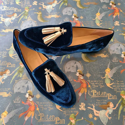 Comfortable Blue Loafers for Women with Tassel Style