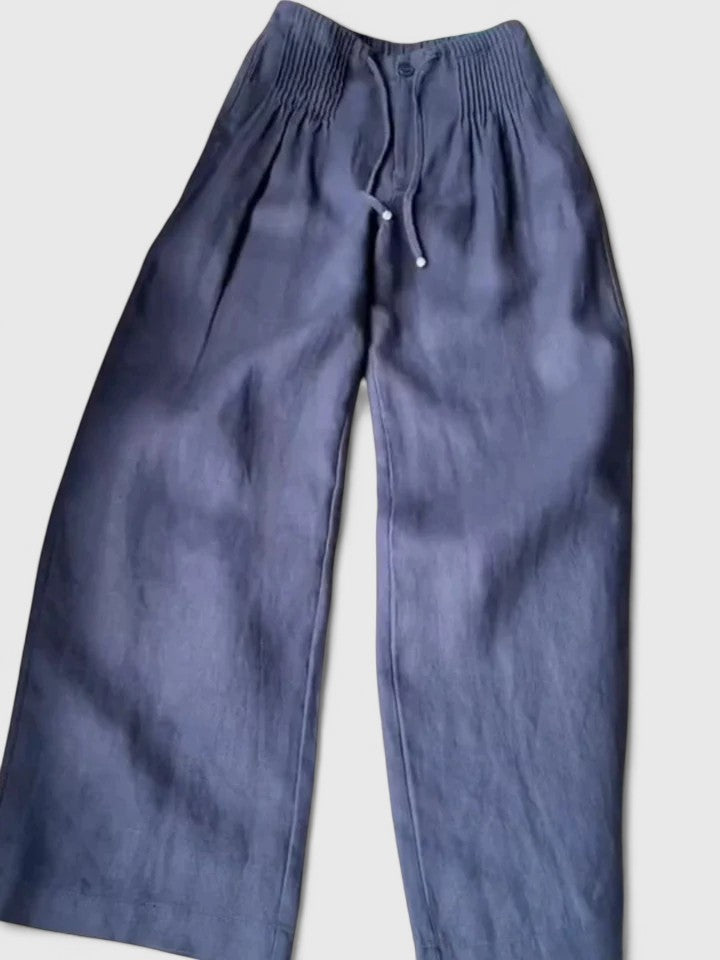 Effortless Linen Wide Leg Pants for Women with High Waist Pintuck Pleat Drawstring Casual Style