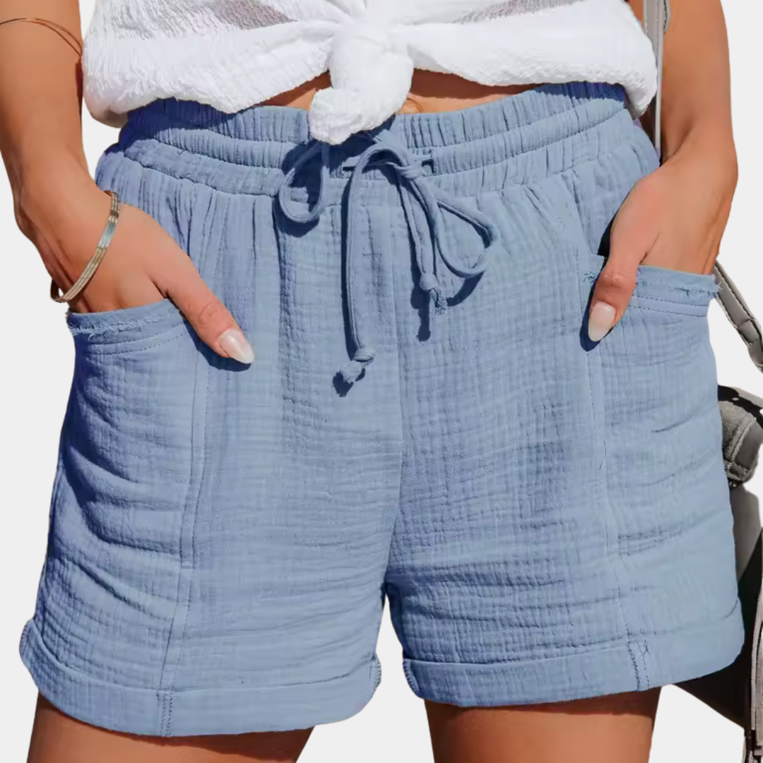 Effortless Cotton Shorts for Women with Drawstring Waist Cuffed Hem Deep Pocket Casual Style