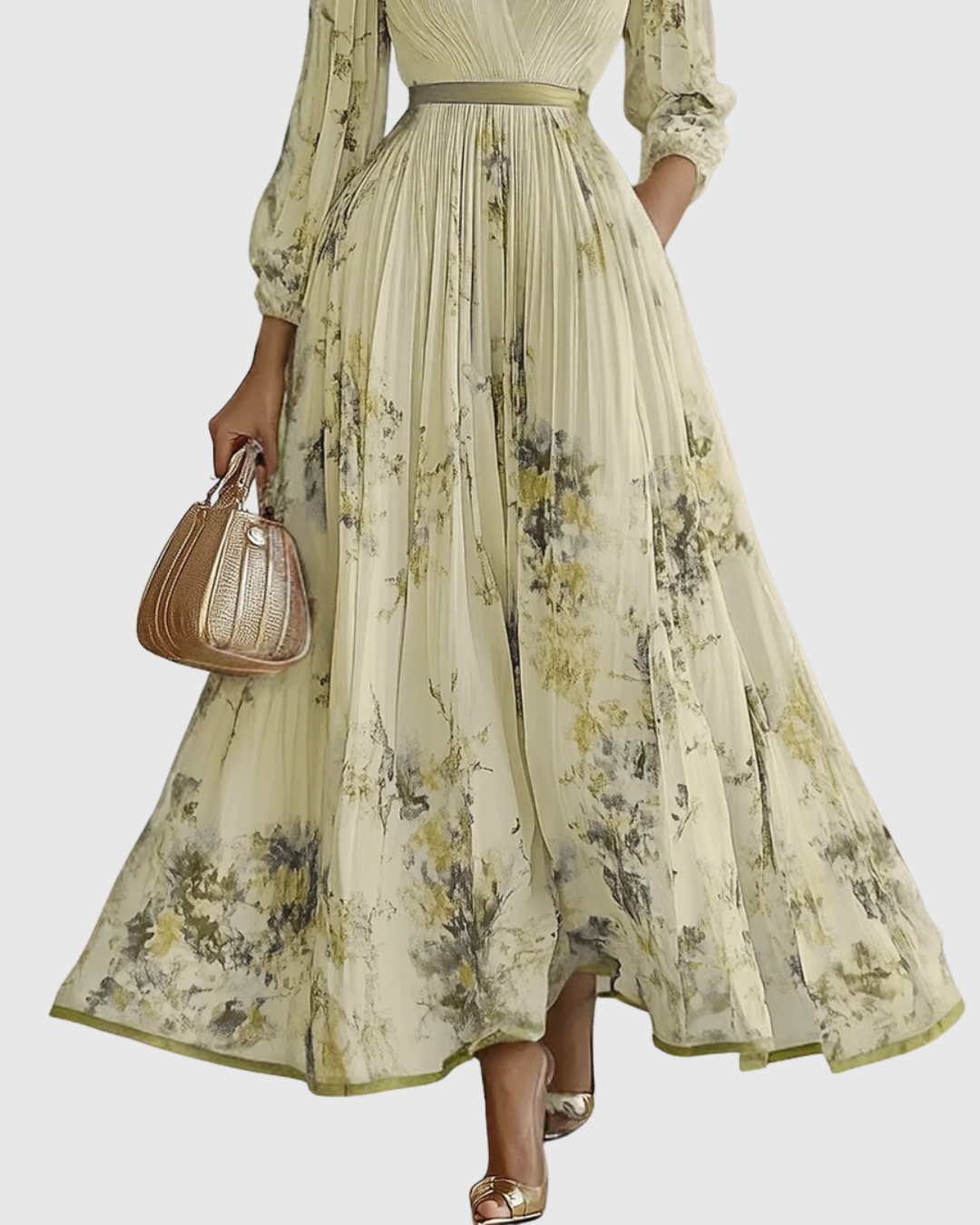 Elegant Floral Pleated Maxi Dress for Women with Deep V-Neck Sleeveless Belted Formal Wedding Guest Style