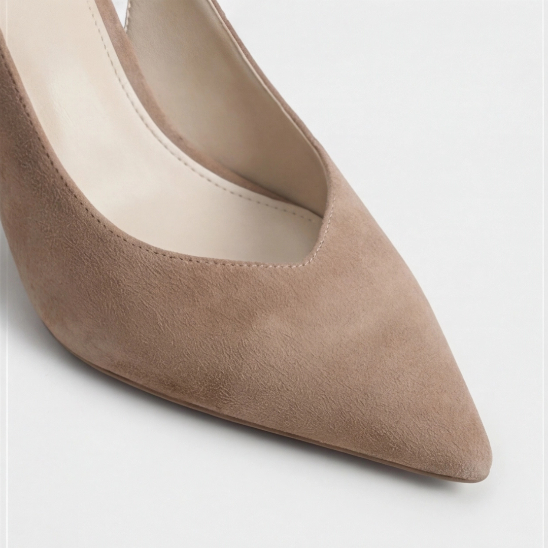 Comfortable Beige Heels for Women with Orthopedic Pointed Toe Slingback Style