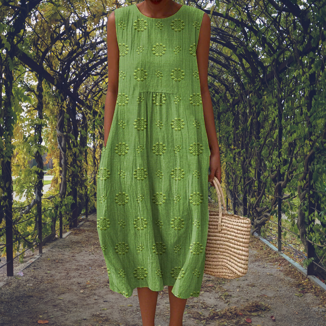 Effortless Floral Midi Dress for Women with Sleeveless Pocket