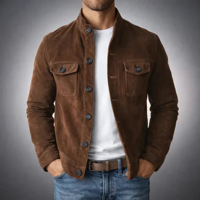 Comfortable Suede Jacket for Men with Pocket Casual Style