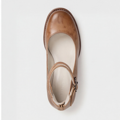 Comfortable Light Brown Heels for Women with Ankle Strap Style