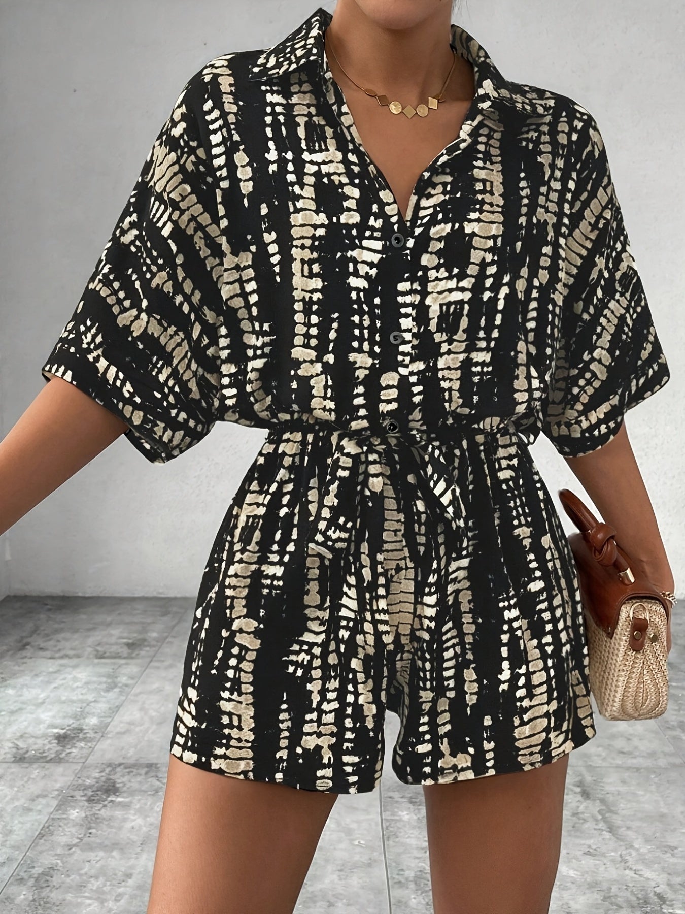 Effortless Striped Romper for Women with Collared Belted