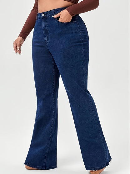 Effortless Relaxed Dark Blue Flare Jeans for Women with High Waist Classic Style