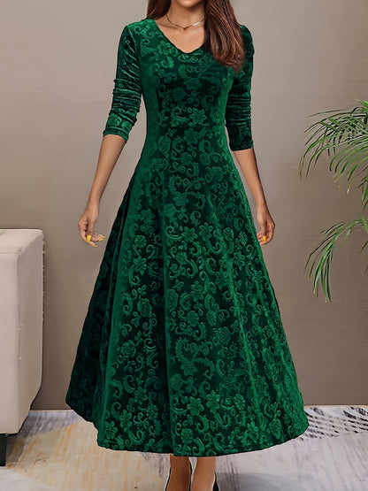 Effortless Midi Dress for Women with V Neck Long Sleeve