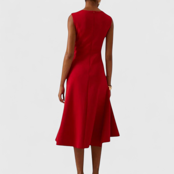 Elegant Sleeveless Midi Dress for Women with Asymmetric Ruffle Hem Formal Wedding Guest Style