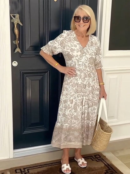 Stylish Flowy Floral Mini Dress for Women with V Neck