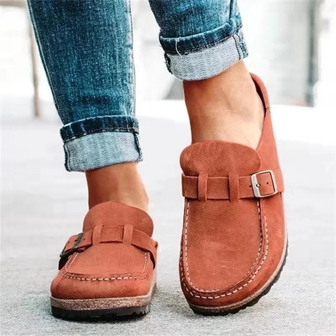 Comfortable Loafers for Women with Buckle Low Heel Slip On Style