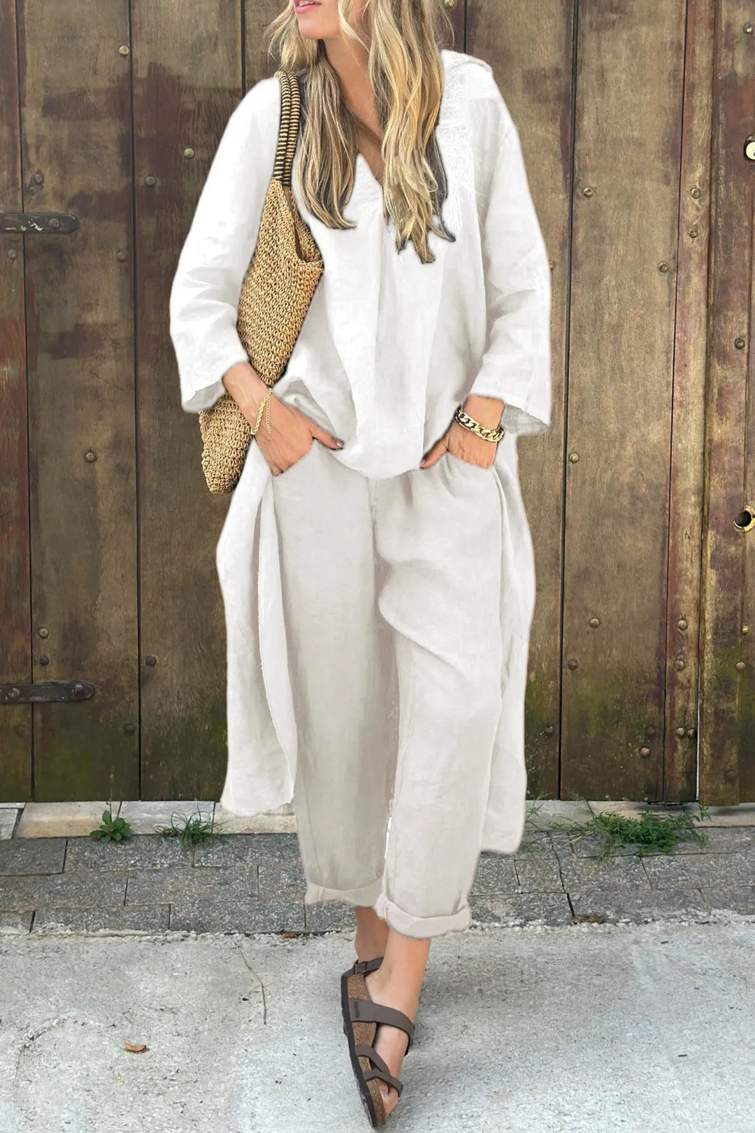 Effortless Two Piece Set for Women with V Neck