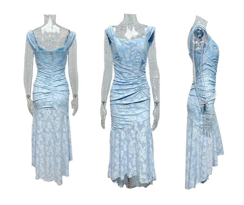 Elegant Floral Lace Corset Maxi Dresses for Women with Square Neck Ruched Skirt Formal Wedding Guest Style