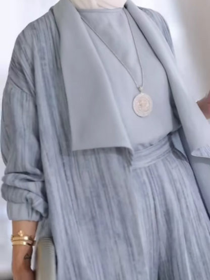 Effortless Linen Pants for Women with Striped Lapel Cardigan Wide Leg Three Piece Casual Set Style