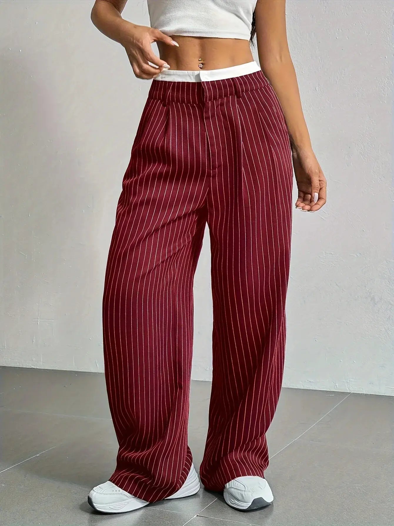 Comfortable Striped Wide Leg Pants for Women with High Waist