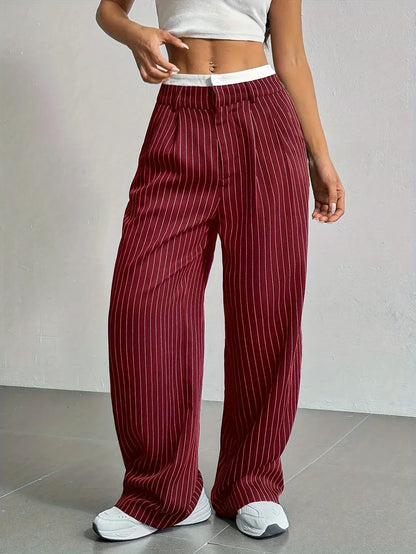 Comfortable Striped Wide Leg Pants for Women with High Waist