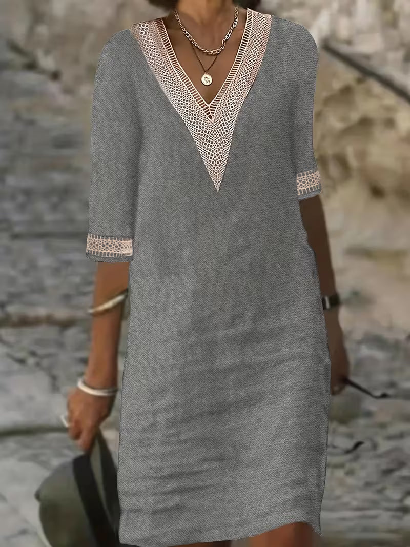 Effortless Flowy Mini Dress for Women with V Neck