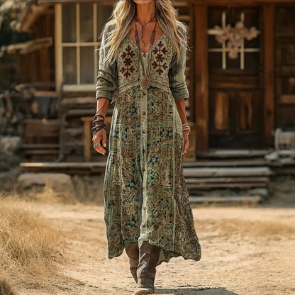 Stylish Mini Dress for Women with V Neck Long Sleeve Vintage
