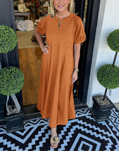 Elegant Maxi Dress for Women with Round Neck Puff Sleeve