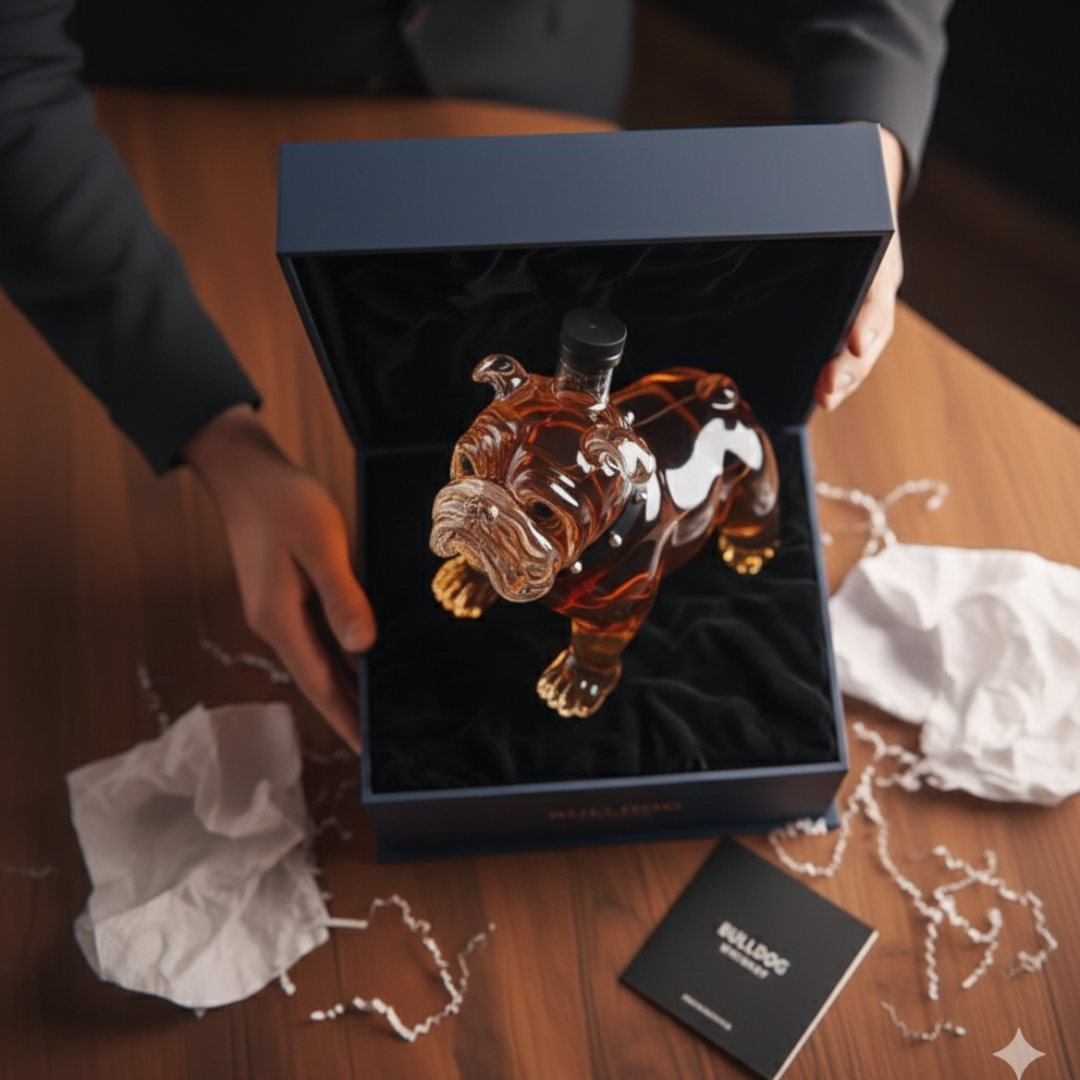 Stylish Whisky Decanter Bottle Gift Set with Bulldog Design