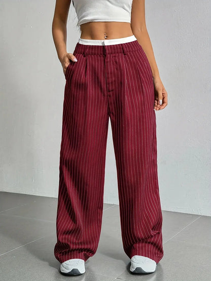 Comfortable Striped Wide Leg Pants for Women with High Waist