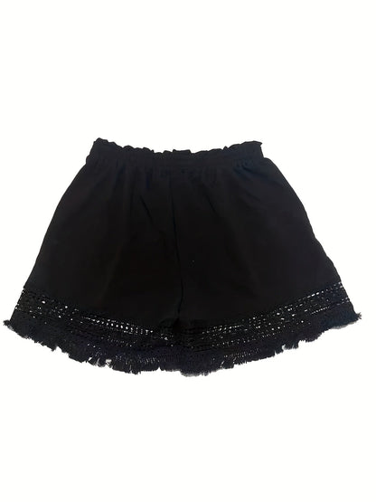 Comfortable Lace Shorts for Women with Elastic Waist Pockets