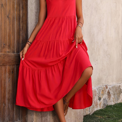 Stylish Maxi Dress for Women with V Neck Sleeveless Tiered