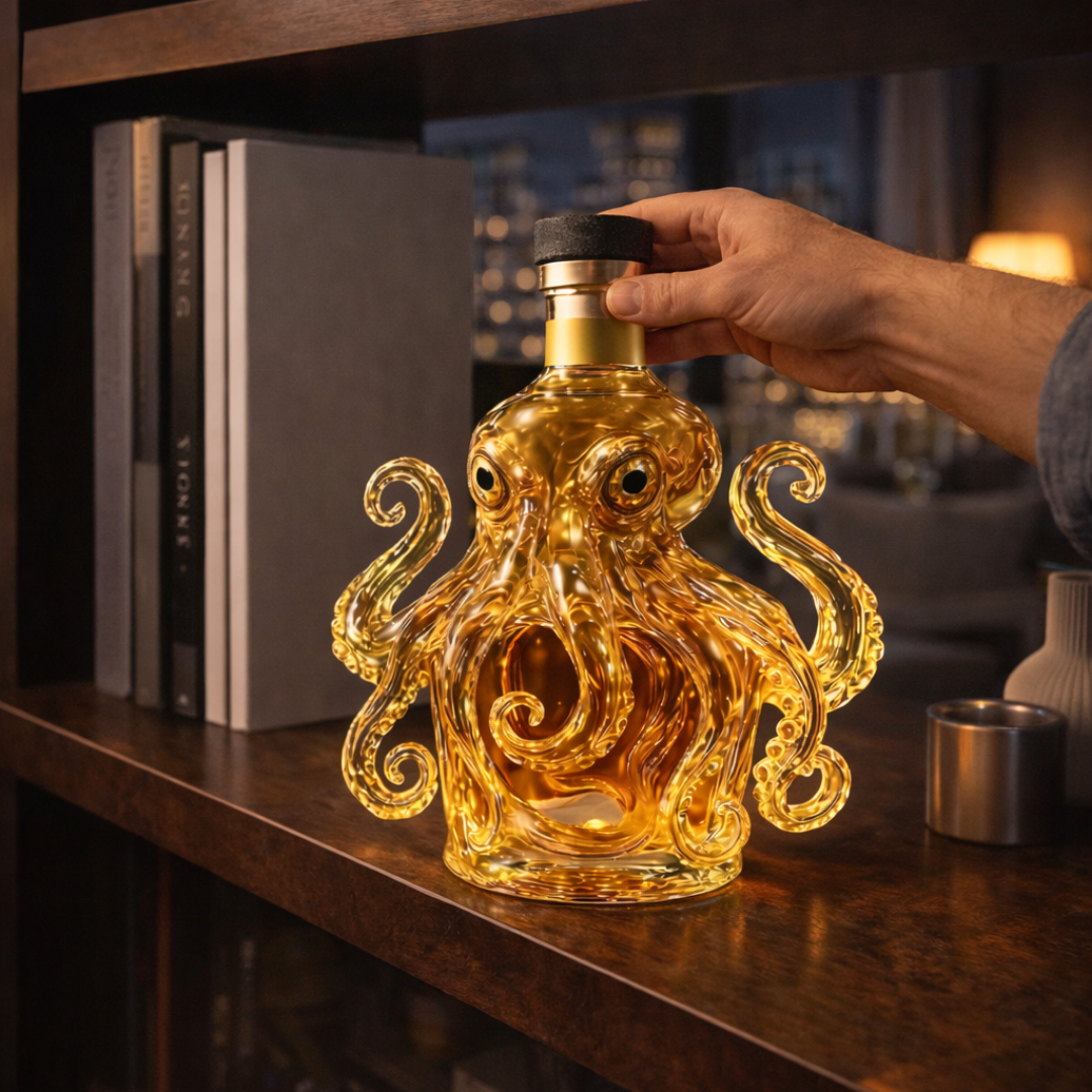 Stylish Whisky Decanter Bottle Gift Set with Octopus Design